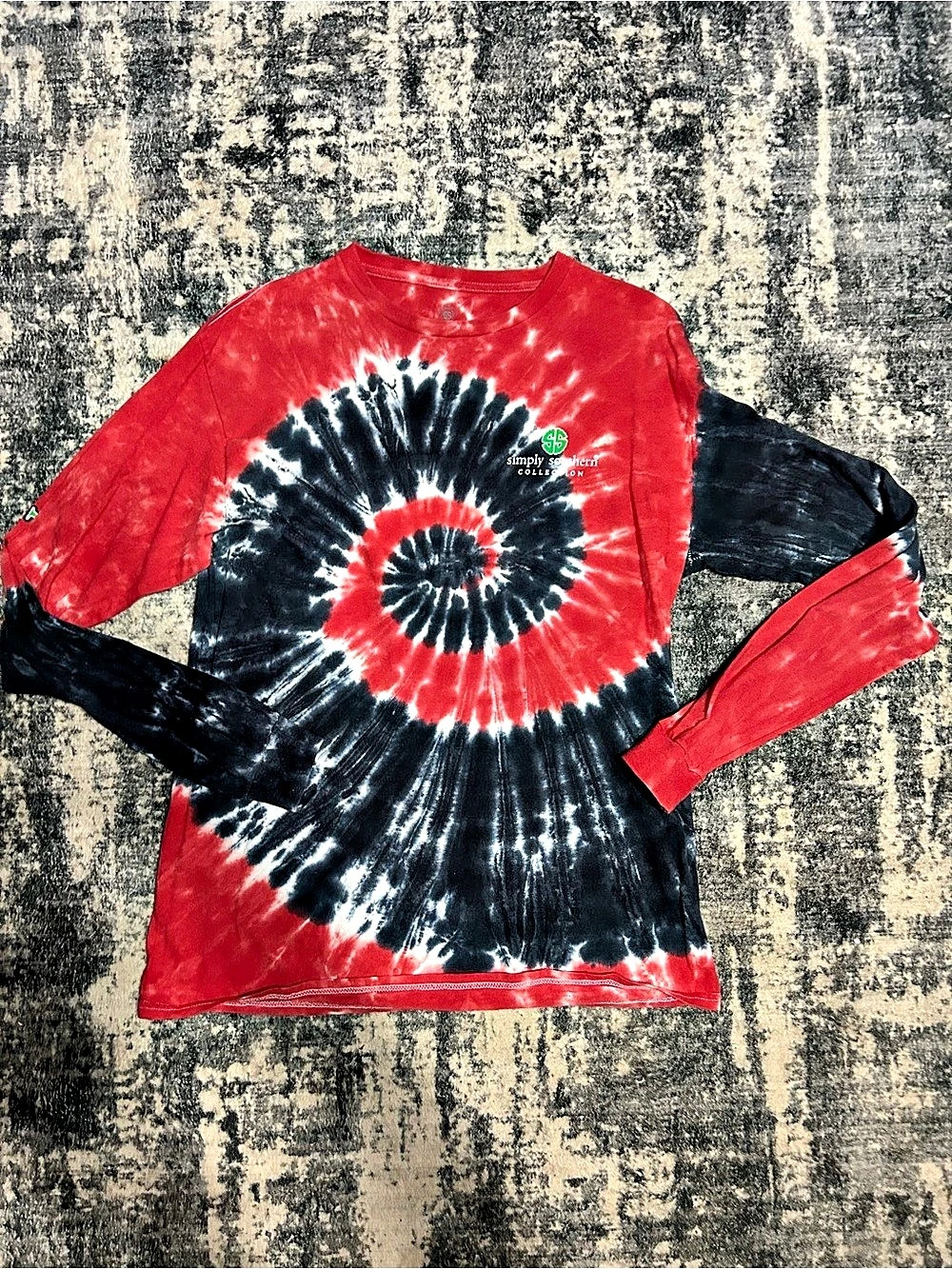 Simply Southern Be Merry Christmas Elf Tie Dye Long Sleeve T-Shirt Size Medium